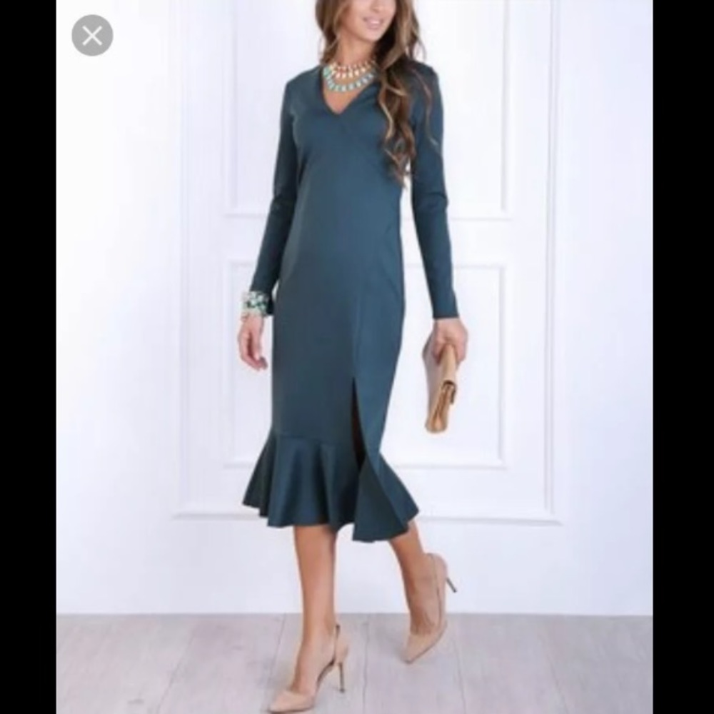 Annette Nordstrom Dark Green Peplum Slit Dress S NWT